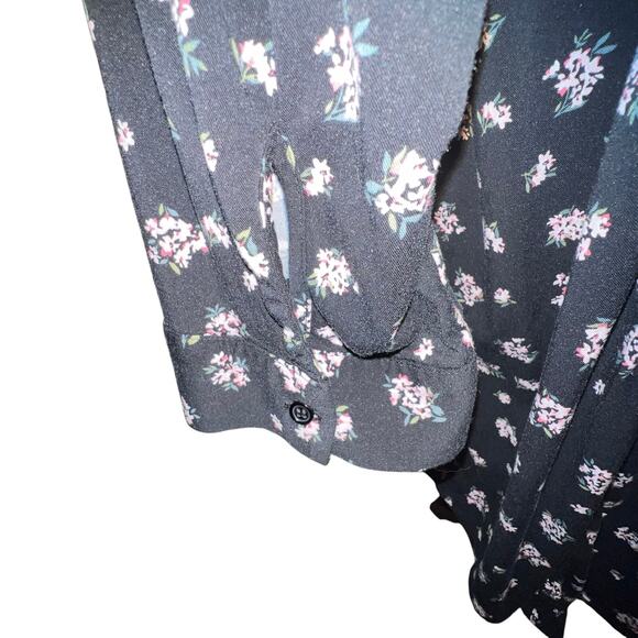 Market & Spruce 2X Black Floral Vasilisa Twill 1/4 Button Henley Shirt Dress - Picture 7 of 10